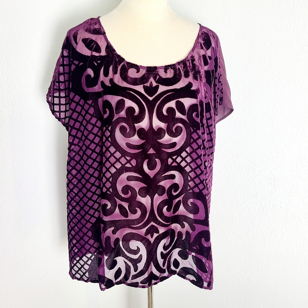 Lane Bryant Purple Velvet Sheer High-Low Blouse, Size 22/24